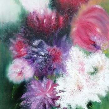 Картина под названием "Bouquet in the whit…" - Olga Krivcun, Подлинное произведение искусства, Масло