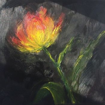 Картина под названием "В темноте" - Оксана Терехова, Подлинное произведение искусства, Масло Установлен на Деревянная рама д…
