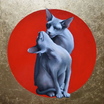 Pintura intitulada "Кошачья нежность" por Oksana Terekhova, Obras de arte originais, Óleo Montado em Armação em madeira