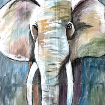 Painting titled "Elephant" by Oksana Kovalenkova (PerlaD’Arte), Original Artwork, Acrylic Mounted on Wood Stretcher frame