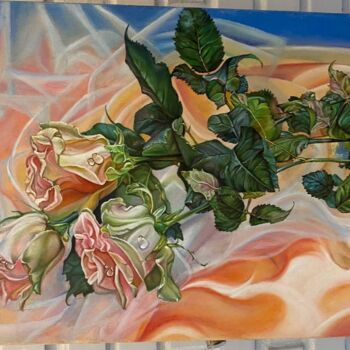 Картина под названием "Розы розовые" - Oksana Almiz, Подлинное произведение искусства, Масло Установлен на Деревянная рама д…
