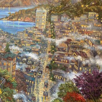 Картина под названием "Ночной город" - Oksana Almiz, Подлинное произведение искусства, Масло Установлен на Деревянная рама д…