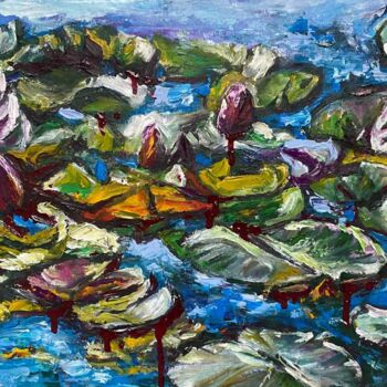 Картина под названием "Расцвела водяная ли…" - Oksana Almiz, Подлинное произведение искусства, Масло