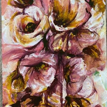Картина под названием "Peach Fuzz flowers" - Oksana Almiz, Подлинное произведение искусства, Акрил