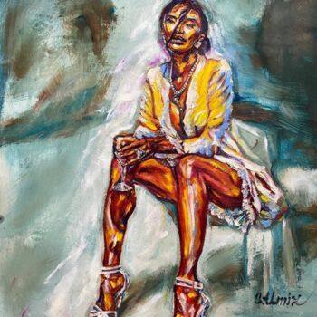 Картина под названием "Girl with a glass" - Oksana Almiz, Подлинное произведение искусства, Масло