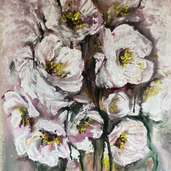 Картина под названием "White flowers abstr…" - Oksana Almiz, Подлинное произведение искусства, Акрил
