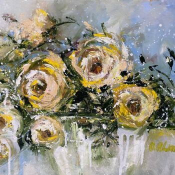 Painting titled "Yellow petals" by Oksana Almiz, Original Artwork, Oil