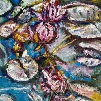 Картина под названием "Water lily" - Oksana Almiz, Подлинное произведение искусства, Масло
