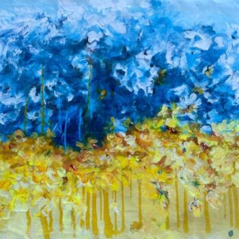 Peinture intitulée "Yellow blue" par Oksana Almiz, Œuvre d'art originale, Acrylique
