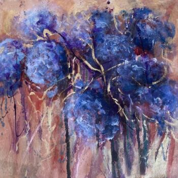 Painting titled "Blue hydrangeas" by Oksana Almiz, Original Artwork, Acrylic