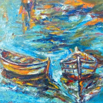 Painting titled "Boats" by Oksana Almiz, Original Artwork, Oil