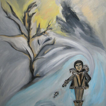Painting titled "Young Shaman Fishing" by Oksana Budnichenko, Original Artwork, Oil