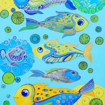""Fish of wealth"" başlıklı Tablo Oksana Chetverikova tarafından, Orijinal sanat, Akrilik Ahşap Sedye çerçevesi üzerine mont…