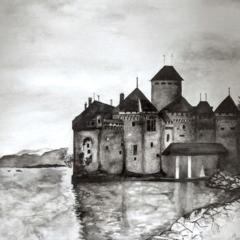 Pittura intitolato "Château de Chillon" da Oksana Bykovska, Opera d'arte originale, Acquarello