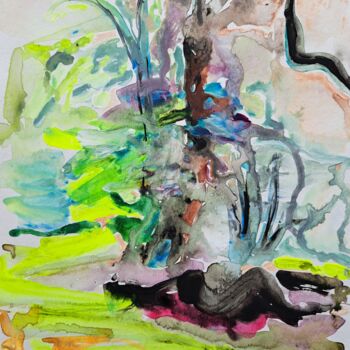 Peinture intitulée "Дерево окутанное ту…" par Oksana Golichenkova, Œuvre d'art originale, Acrylique