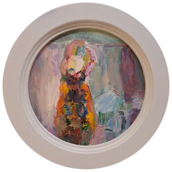 Картина под названием "Гуля развешивает бе…" - Oksana Golichenkova, Подлинное произведение искусства, Масло Установлен на ка…