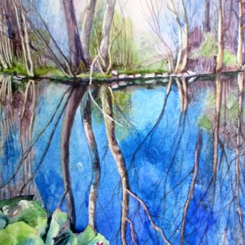 Pintura titulada "Сrystal pond" por Oksana Khyzhniak, Obra de arte original, Acuarela