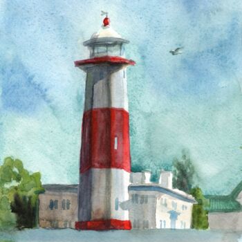 Картина под названием "Lighthouse" - Oksana Khyzhniak, Подлинное произведение искусства, Акварель