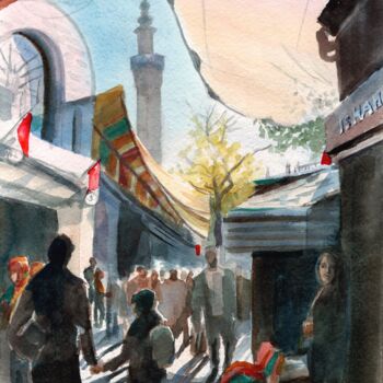 Malarstwo zatytułowany „Turkish bazaar. Sun…” autorstwa Oksana Khyzhniak, Oryginalna praca, Akwarela