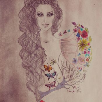 Картина под названием "déesse de la nature" - Oksana Koliban, Подлинное произведение искусства, Масло