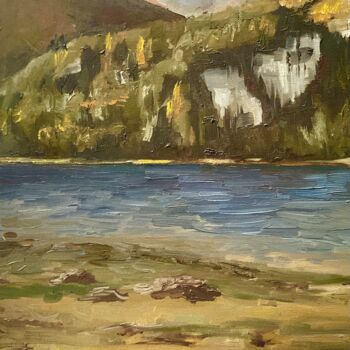 Painting titled "Lago di Tovel" by Oksana Kryvenchuk, Original Artwork, Oil