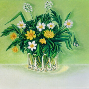 Malarstwo zatytułowany „Spring fresh in gla…” autorstwa Oksana Kulik, Oryginalna praca, Olej Zamontowany na Drewniana rama n…