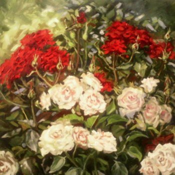 Painting titled "Roses" by Oksana Lescenko, Original Artwork, Oil