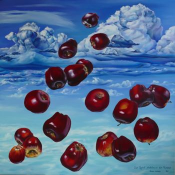 Painting titled "Apples falling in t…" by Oksana Licholip, Original Artwork, Oil