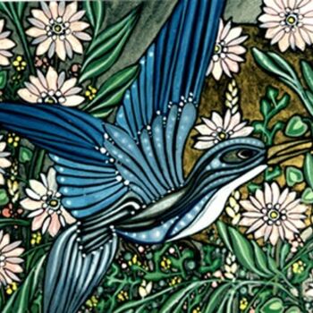 Pintura titulada "Pájaro Azul" por Oksana Linde, Obra de arte original