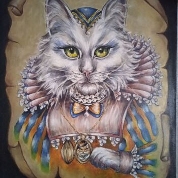 Картина под названием "Кошка Василиса" - Оксана Литовкина, Подлинное произведение искусства, Масло