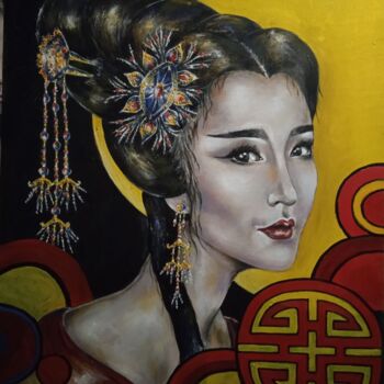 Painting titled "Китаянка" by Oksana Litovkina, Original Artwork, Oil