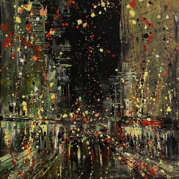 Painting titled "Big city lights2" by Oksana Lukonina, Original Artwork, Oil