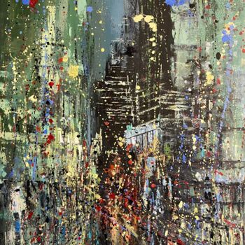 Painting titled "Big city lights3" by Oksana Lukonina, Original Artwork, Oil Mounted on Wood Stretcher frame