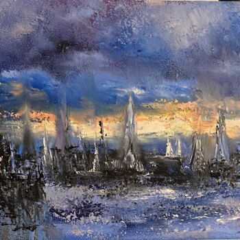Картина под названием "Sunset on the sea" - Oksana Lukonina, Подлинное произведение искусства, Масло