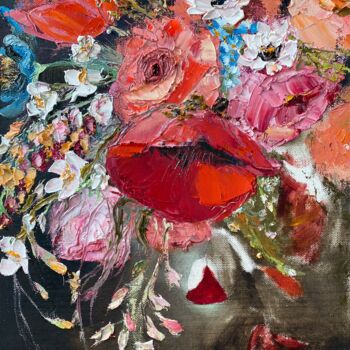 Картина под названием "FLORAL LOVE- origin…" - Oksana Petrova, Подлинное произведение искусства, Масло Установлен на Деревян…