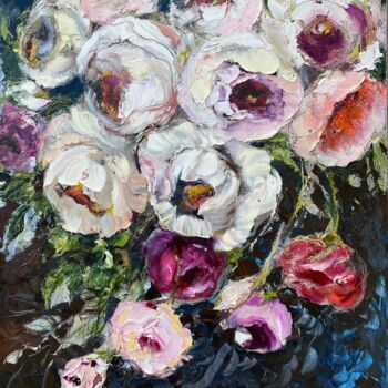 Картина под названием "LOVELY ROSES - orig…" - Oksana Petrova, Подлинное произведение искусства, Масло Установлен на Деревян…