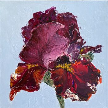 Картина под названием "Iris on grey" - Oksana Petrova, Подлинное произведение искусства, Акрил Установлен на Деревянная рама…