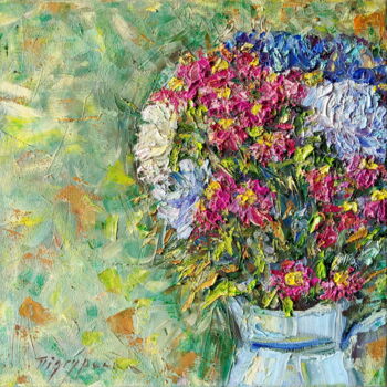 Painting titled "Autumn Bouquet" by Oksana Pidgurs Ka, Original Artwork, Oil Mounted on Wood Stretcher frame