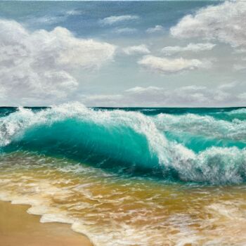 Painting titled "Mediterranean Waves" by Oksana Salminen, Original Artwork, Oil Mounted on Wood Stretcher frame