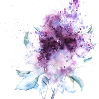 Painting titled "Lilac branch, Origi…" by Oksana Shkrebets, Original Artwork, Watercolor