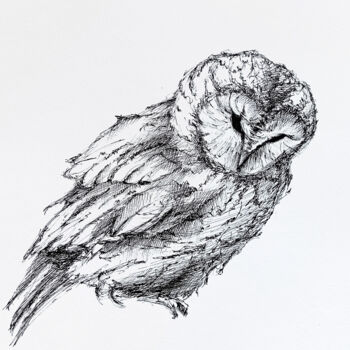 Disegno intitolato "Ink owl #1" da Oksana Shkrebets, Opera d'arte originale, Inchiostro