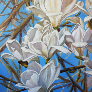 绘画 标题为“White magnolias” 由Oksana Sklym, 原创艺术品, 油 安装在木质担架架上