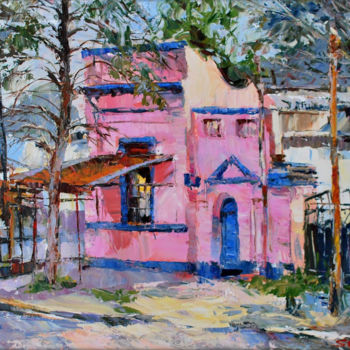 Painting titled "Pink Villa" by Oksana Soroka, Original Artwork, Oil