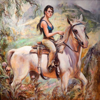 Painting titled "Horsewoman" by Oksana Soroka, Original Artwork, Oil