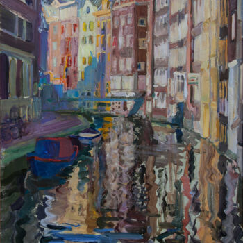 Painting titled "amsterdam canal" by Oksana Tytenko, Original Artwork, Oil