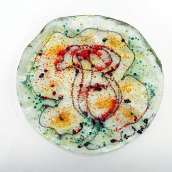 Sculpture titled "Rose- glass plate" by Oksana Veber, Original Artwork, Glass