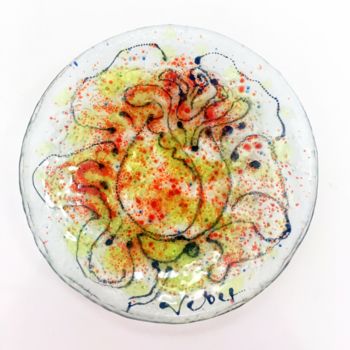 Artcraft titled "Rose, glass plate" by Oksana Veber, Original Artwork, Home Décor