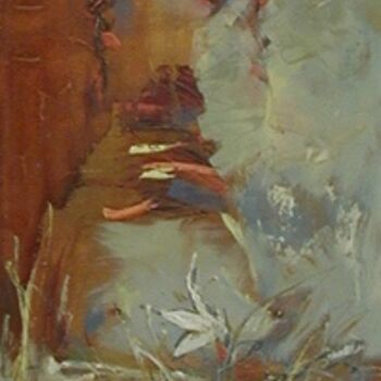 Painting titled "Fragrant evening" by Oksana Veber, Original Artwork, Oil Mounted on Wood Stretcher frame