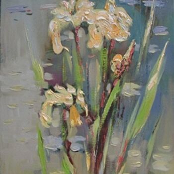 Peinture intitulée "Yellow irises" par Oksana Veber, Œuvre d'art originale, Huile Monté sur Châssis en bois