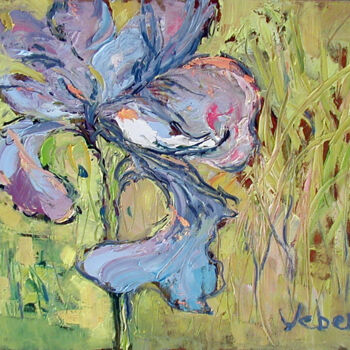 Painting titled "Iris Field" by Oksana Veber, Original Artwork, Oil Mounted on Wood Stretcher frame